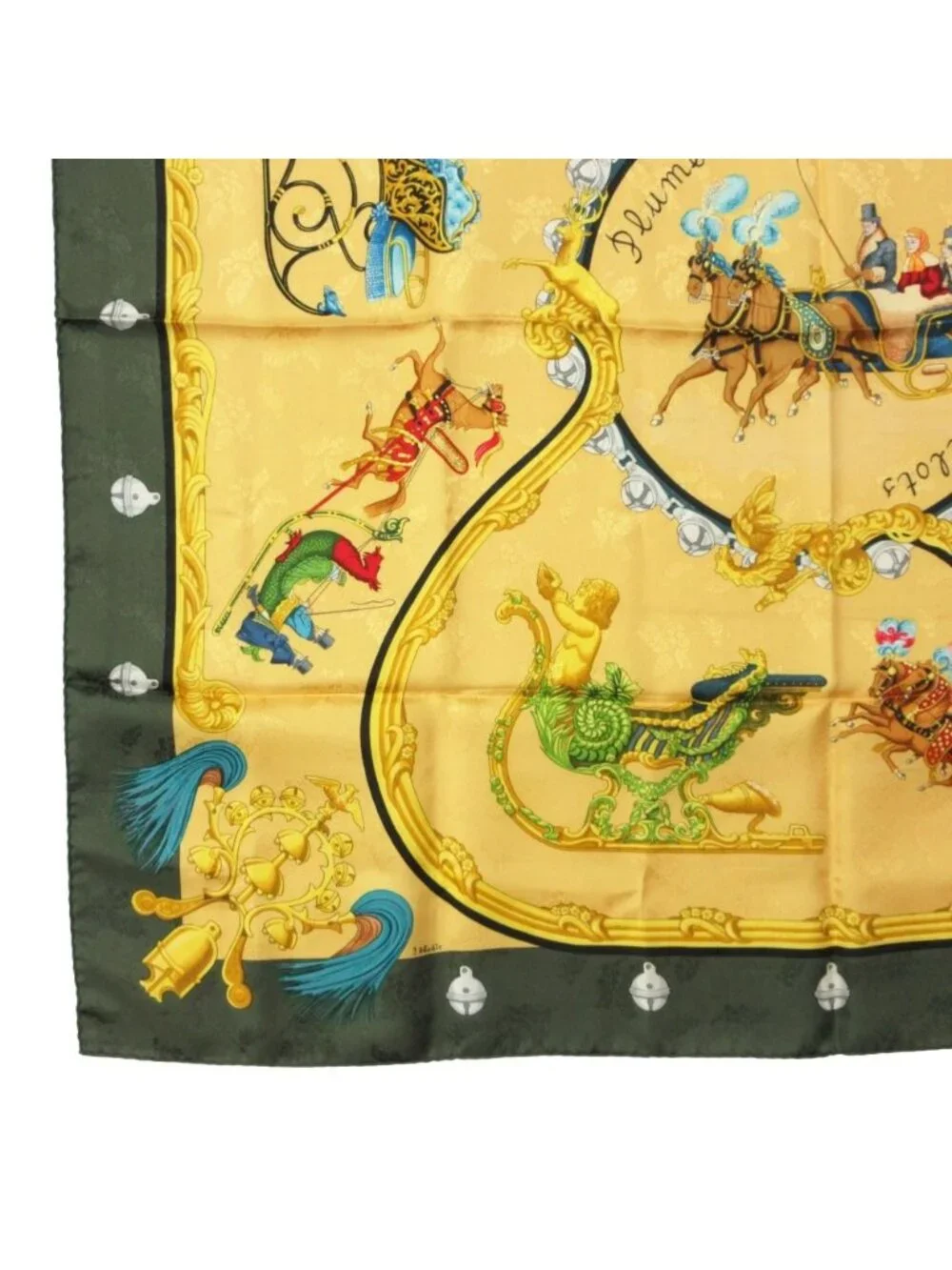 Hermes Scarf Carre 90 Plumes Et Grelots Silk Carriages Yellow